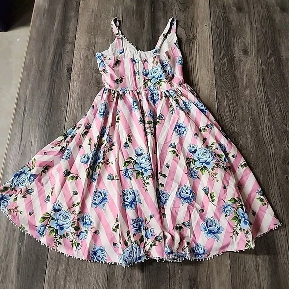 Sourpuss Carousel Roses Sweets Dress Pink White Stripe Blue Sleeveless NWT Sz S - Picture 4 of 4